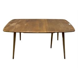 Lucian Ercolani for Ercol - light elm and beech 'Bellingdon' extending dining table, rectangular top with pull-out mechanism and hinged leaf, on splayed tapered supports
