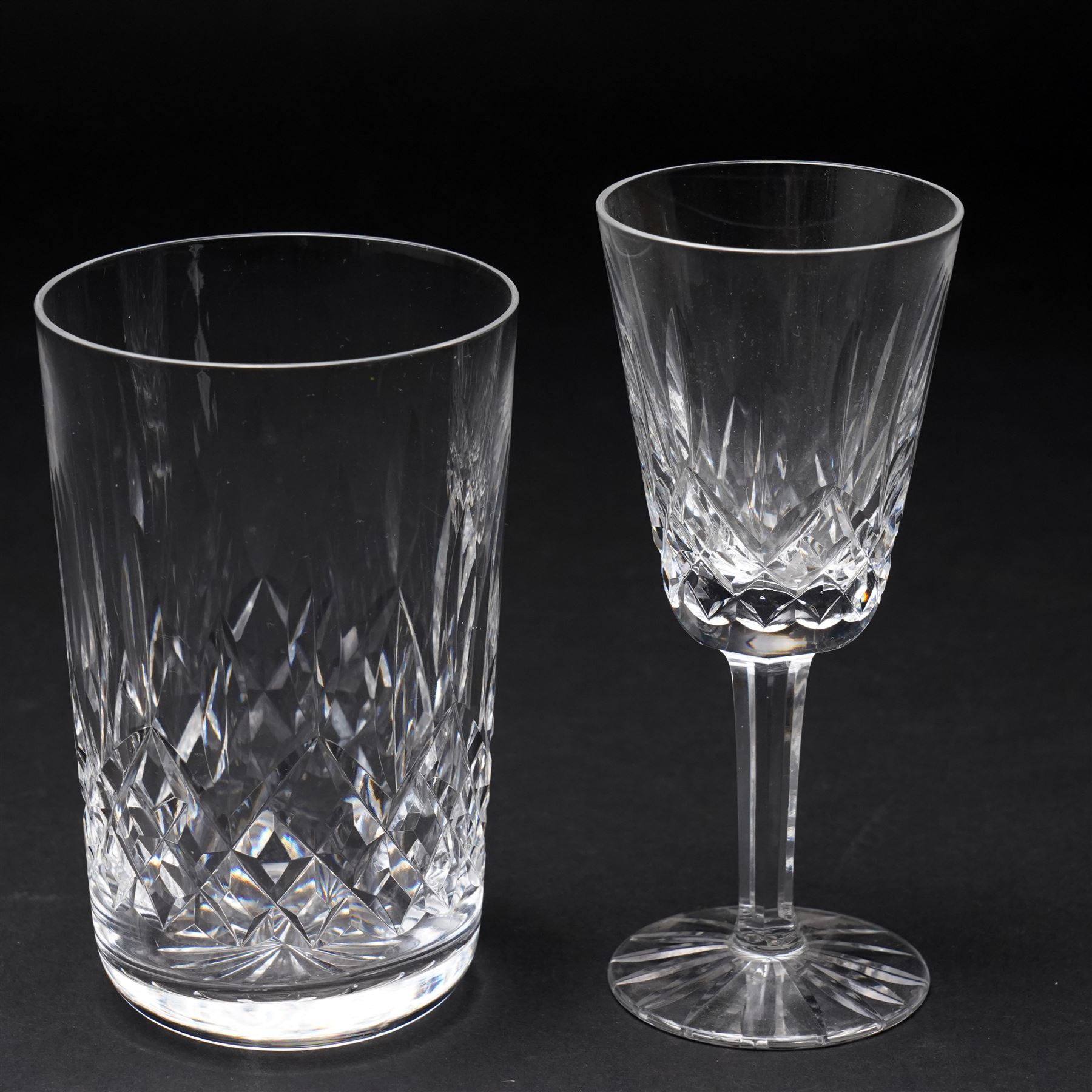 Part set of Waterford Lismore glass comprising six wine glasses in two sizes and six sherry glasses together with six similar tumblers