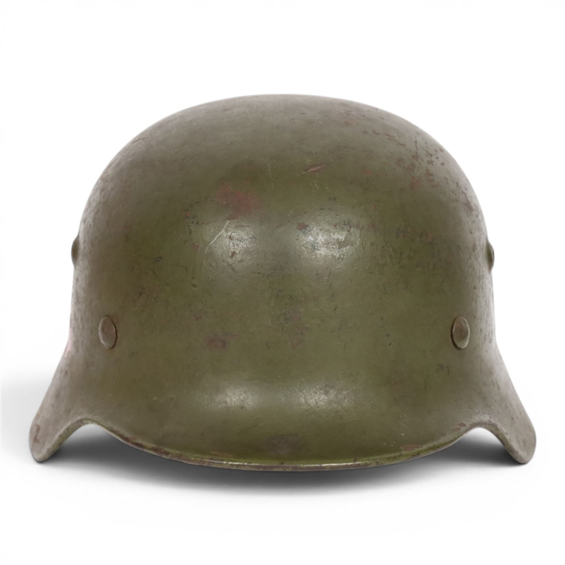 WWII Third Reich German double decals M42 steel combat helmet, with leather liner and chin strap