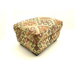 Contemporary Ottoman footstool, upholstered in Aztec style pattern, square supports 
