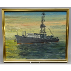  Robert Sheader. Ship's portrait - Drilling Ship Western Offshore No. VIII, 20th century oil on board signed Robert Sheader 39.5cm x 59.5cm  