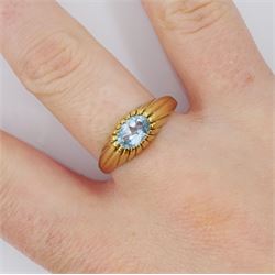 9ct gold single stone oval aquamarine ring, hallmarked