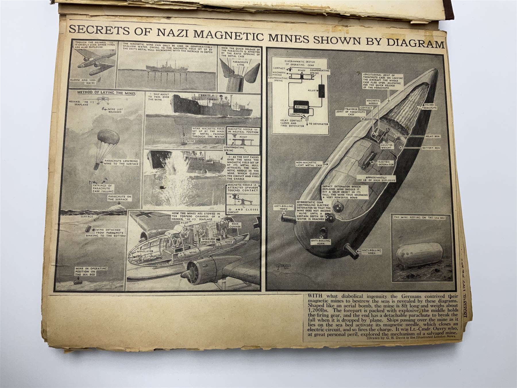 Album of WWII era paper ephemera, to include cartoon illustrations by George Goodwin Butterworth and Clive Uptton, articles and photographs