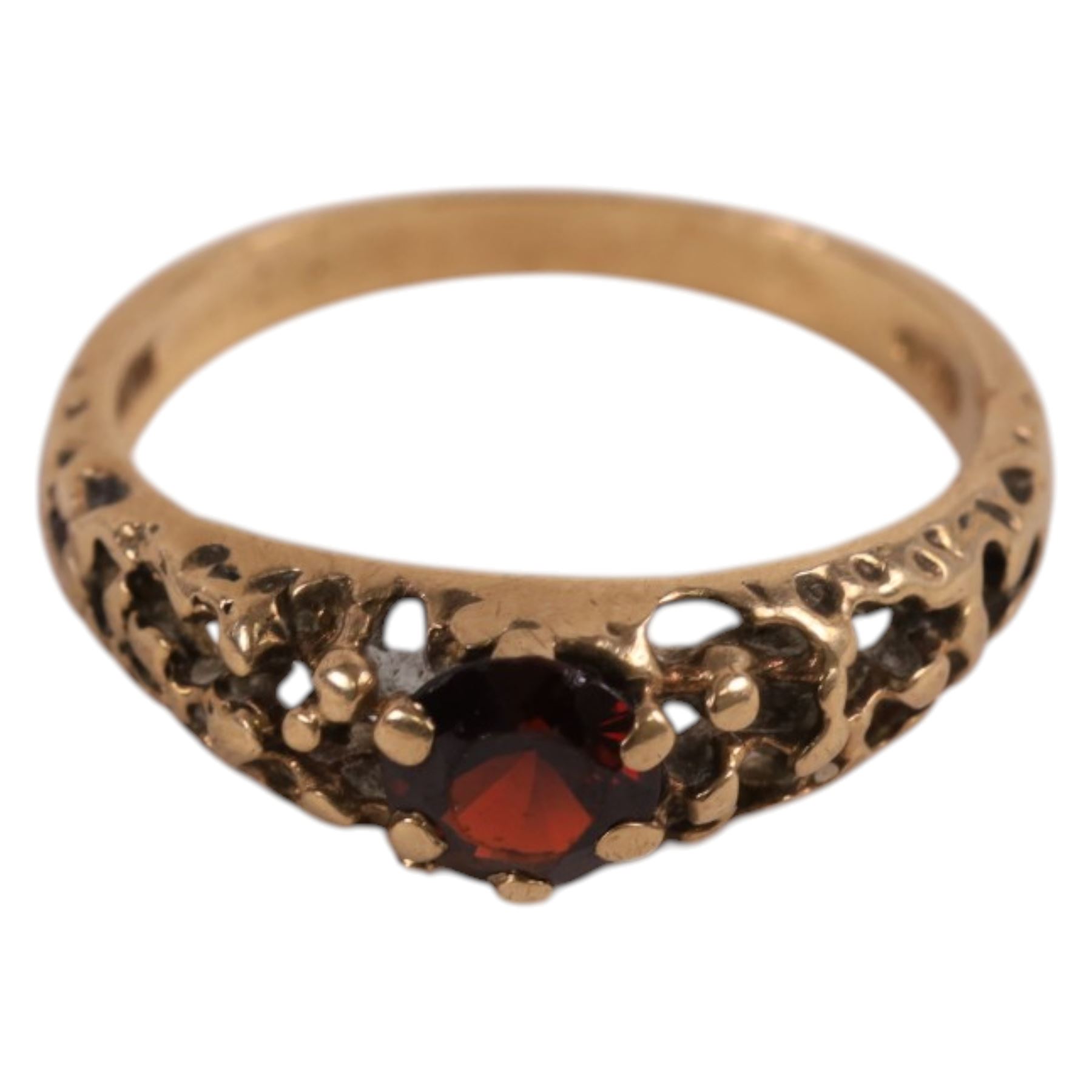 9ct gold jewellery, comprising pair of hoop earrings, pair of pendant earrings, stone set ring and two odd earrings