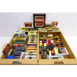 Collection of boxed and unboxed diecast toy vehicles including Corgi 'John Player Special F1', Dinky Toys 'Johnston Road Sweeper', two Lledo Days Gone boxed set of three diecast vehicles, Corgi 'Cameo Collection' boxed vehicles and other boxed and un-boxed vehicles in two boxes  