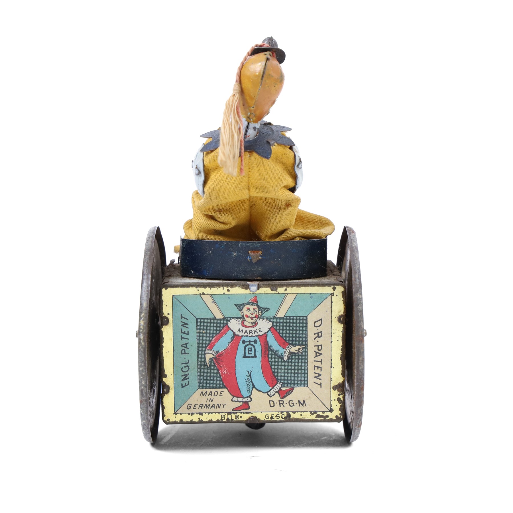 1920s Lehmann tinplate clockwork 'The Balky Mule Clown' no.425, with lithographed details, fixed key, H13cm, L20cm
