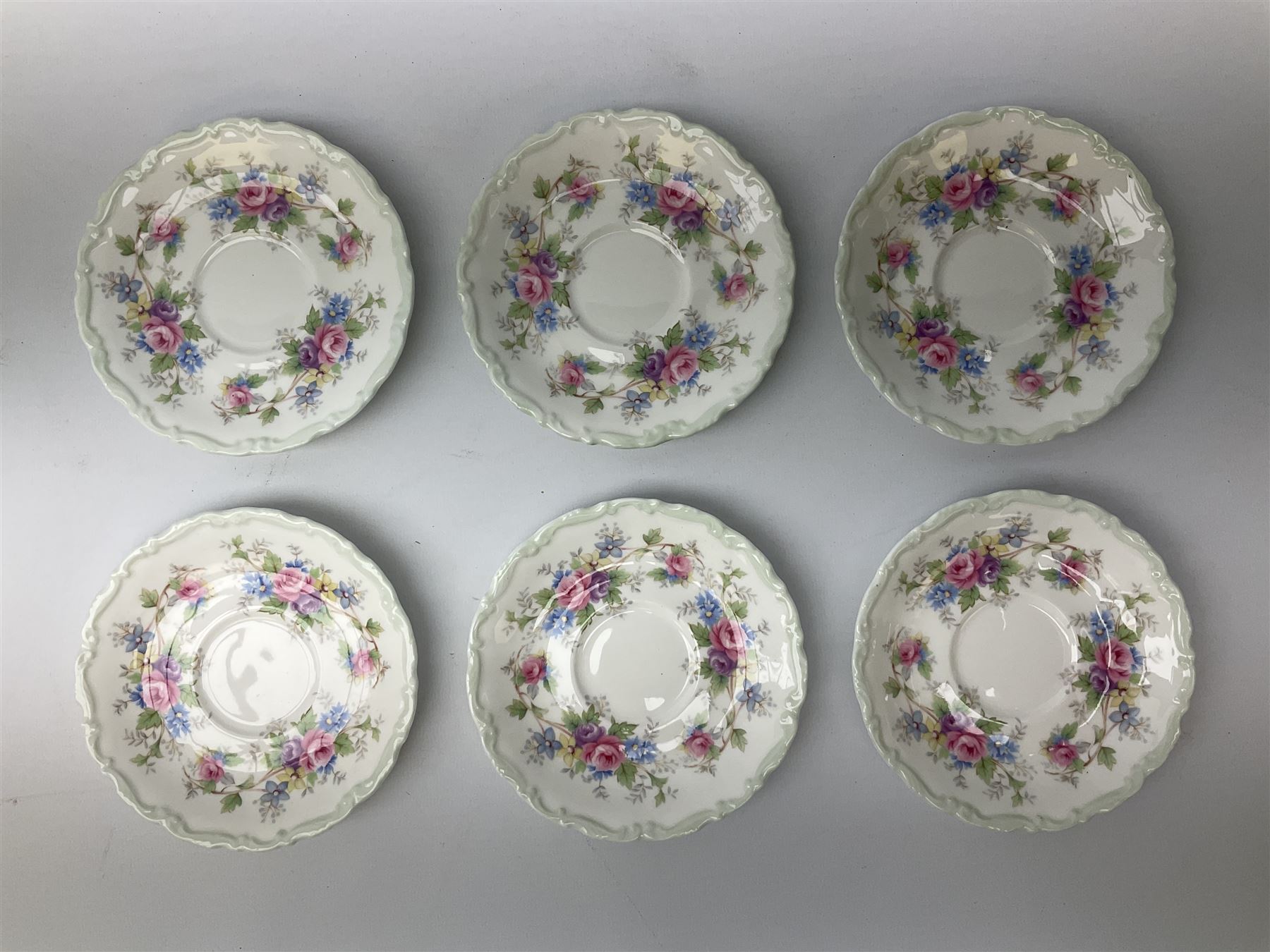 Royal Albert Colleen pattern tea ware comprising teapot, milk jug, sucrier, four cups and six saucers