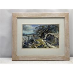 Gill Douglas (Northern British 1944-): 'Journeys End - Isle Ewe Wester Ross', watercolour signed, titled verso 24cm x 36cm 
Notes: Originally from Newcastle upon Tyne, at the age of 28 Gill moved to study Theatre Design at Art College in Nottingham.  On completion of her Diploma, in 1976,  she moved to York to establish herself as an artist and print maker.