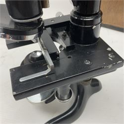 Three microscopes, comprising Swift and Son, Beck model 22 no 5512 amd E. Leitz Wetzlar no 113555, all boxed
