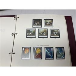 Great British stamps including Queen Elizabeth II mostly commemorative mint decimal issues with 1st class, miniature sheets etc, pre-decimal issues and other QEII stamps with mint and used, housed in four ring binder folders and loose