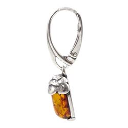 Pair of silver Baltic amber acorn pendant earrings, stamped 925 