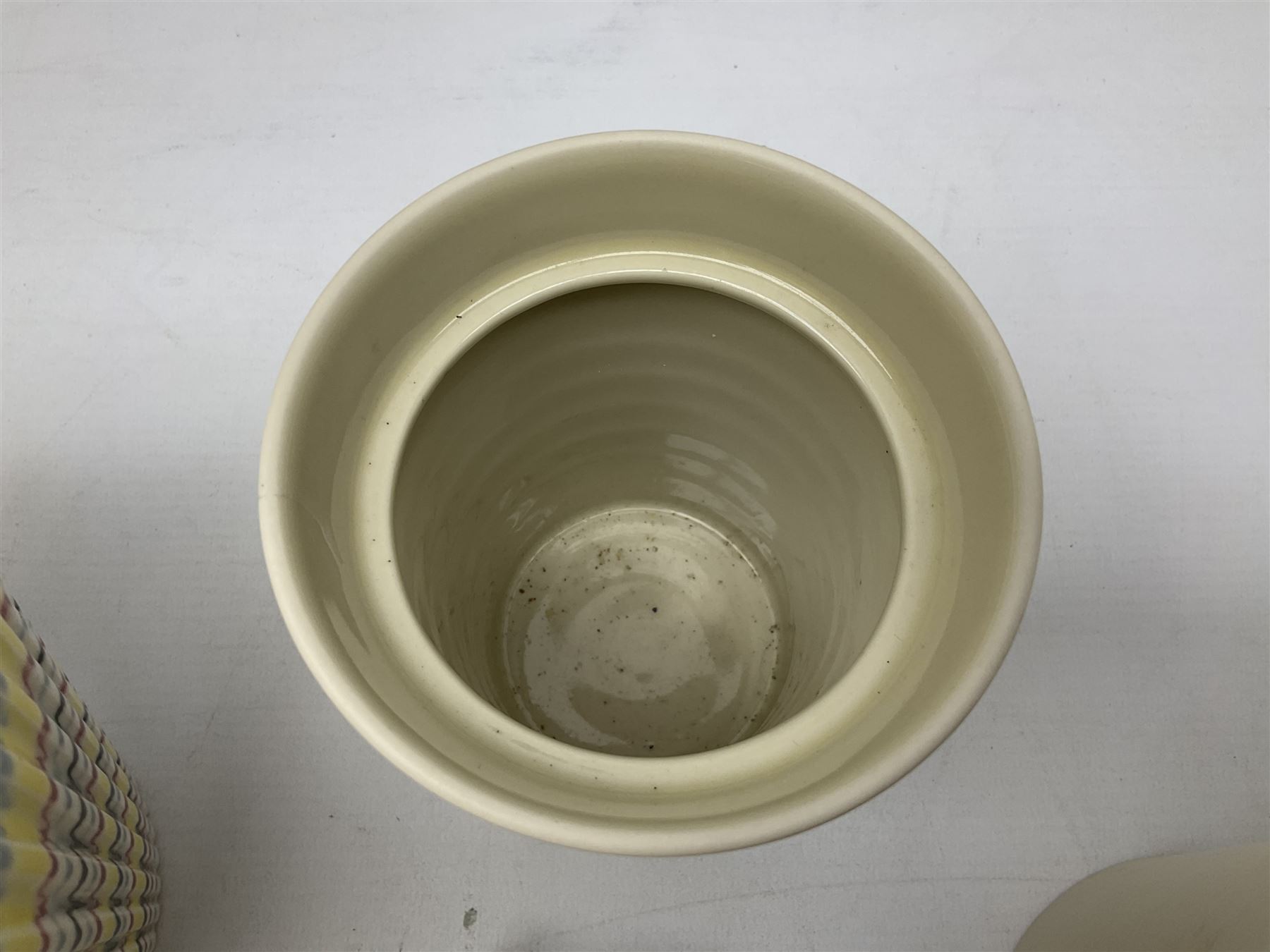 Hornsea Pottery Rainbow planter by John Clappison, together with two Horsea Concept vases with flower holders and Hornsea Stadium dish, largest example H16cm