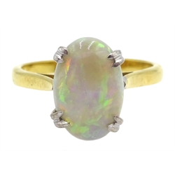  18ct gold single stone oval opal ring, London 1978  