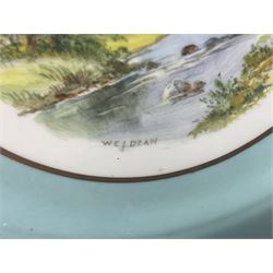 19th century Royal Crown Derby in cherry tree pattern, twin handled sauce dish and saucer and twin handled dish, together with three Royal Crown Derby plates, including one signed WEJ Dean