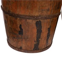 Chinese wooden well bucket, together with a carved wooden bowl, bucket H62cm