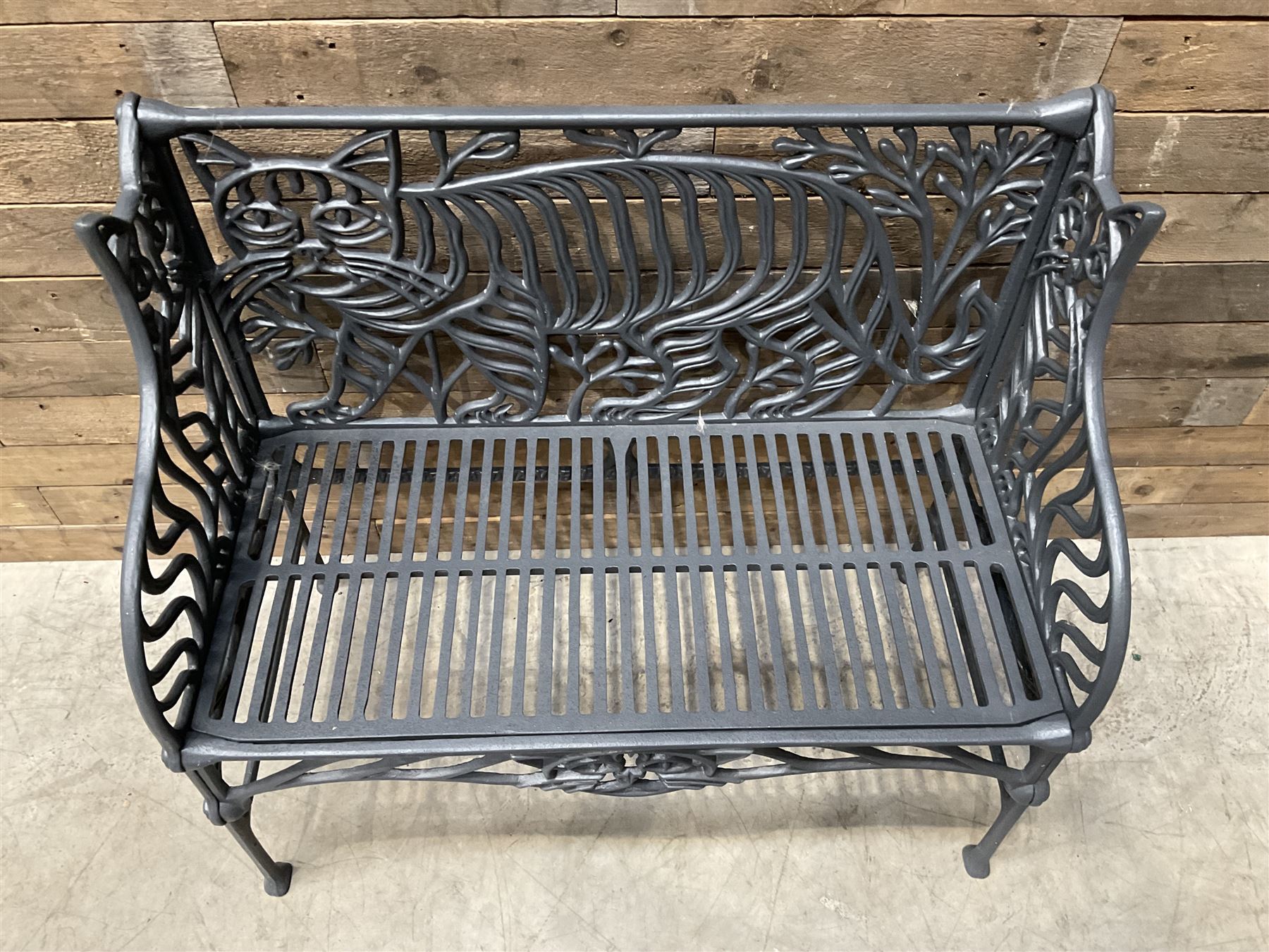 Richard Bawden (1936-2024); - Cat design painted cast iron garden bench