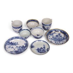18th century Chinese blue and white ‘Nanking Cargo’ tea bowl and saucer, painted with pago...