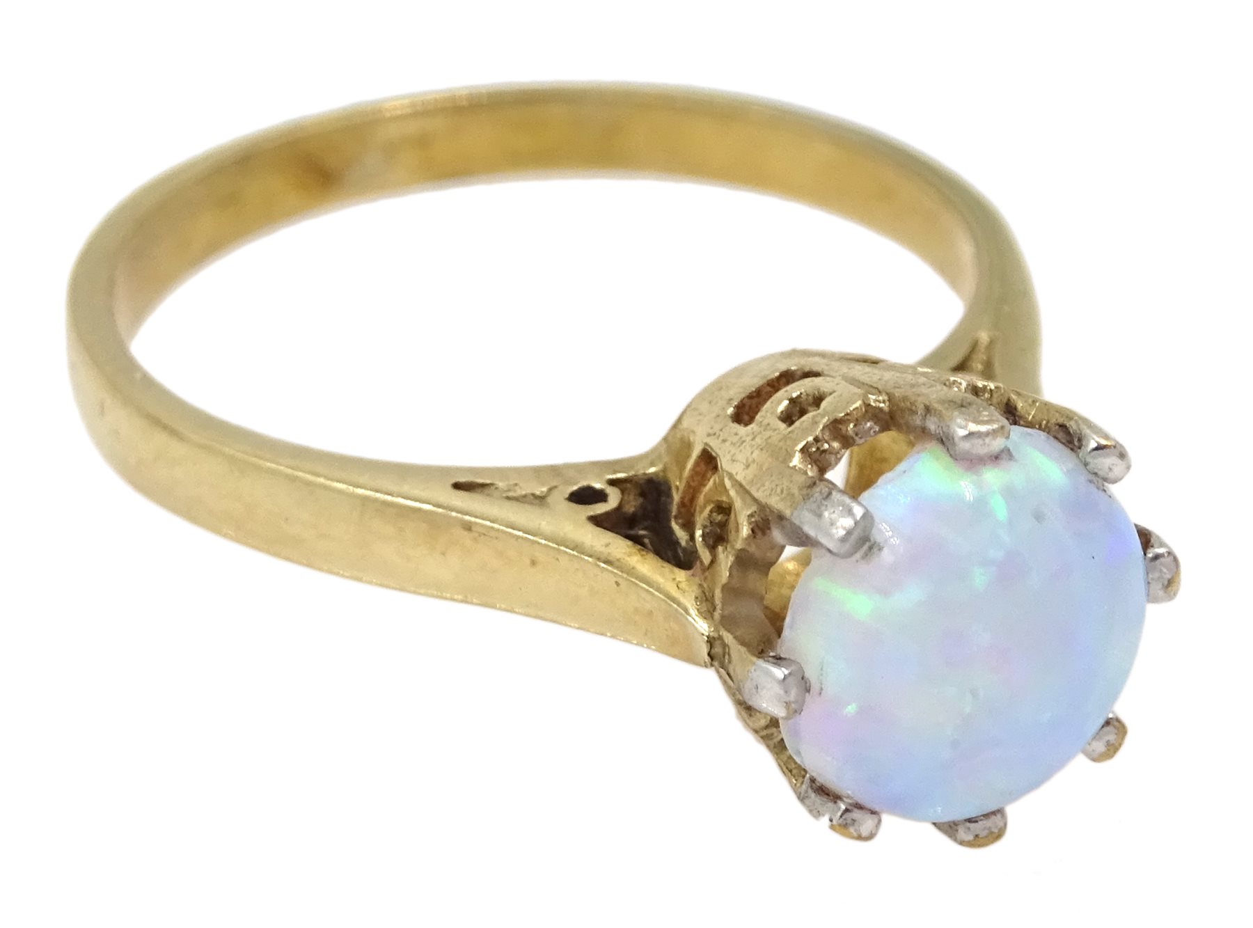 9ct gold single stone opal ring, hallmarked