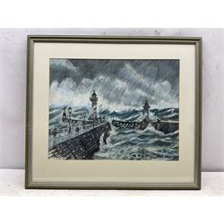 Andy Liddle (British Contemporary): Whitby Piers, pastel signed and dated May '97, 35cm x 45cm