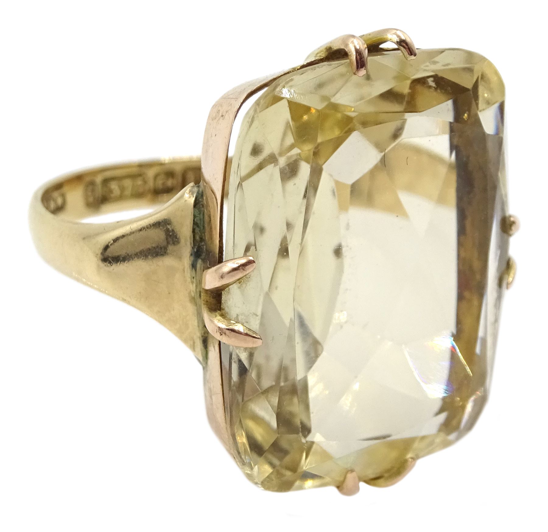 Early 20th century 9ct gold large single stone citrine ring, Birmingham 1930