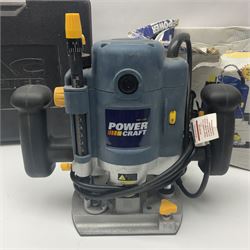 Collection of tools, comprising grinder electric, cased Mac Allister jigsaw, Power craft router