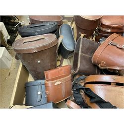 Large quantity of binocular cases  to include examples by Swift, leather examples etc in four boxes