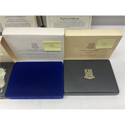 Four British Virgin Islands proof coin sets, comprising First Coinage of the British Virgin Islands 1973 proof six coin set, containing silver one dollar coin, 1977 and 1979 proof sets, containing high denomination silver coins, and The Royal Coronation Jubilee 1977 six coin silver proof set, each minted at the Franklin Mint, all cased with certificates, and a Solomon Islands 1978 proof seven coin set, containing silver five dollar coin, minted at the Franklin Mint, cased with certificate (5)
