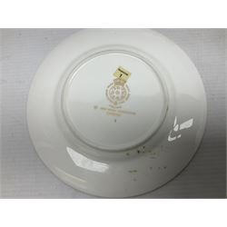 Royal Worcester Windsor pattern part tea and dinner service, comprising nine dinner plates, nine side plates, nine dessert plates, six coffee cans and saucers, sauce boat and plate, two covered tureens, oval dish and serving platter (35)