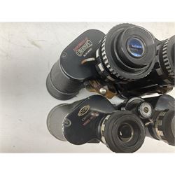 Nine cased pairs of binoculars to include Lieberman & Gortz 12x50, Frank Nipole 8x56, Uniscope, Hoya mark II 8x40, Porst 8x56 etc