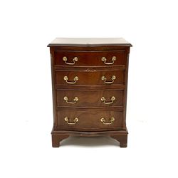 Small Georgian style mahogany serpentine chest, four drawers, shaped bracket supports