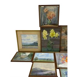 Olive Higginbottom (Yorkshire Early/Mid-20th century): Landscapes and Still Life, studio collection of watercolours, some signed and dated max 28cm x 38cm, in one box (22)