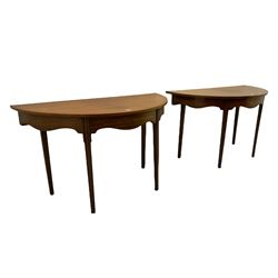Pair of 19th century mahogany D shaped console tables, reeded tapering legs