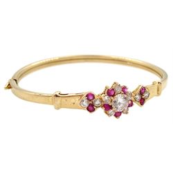 Gold cubic zirconia and pink stone set bangle