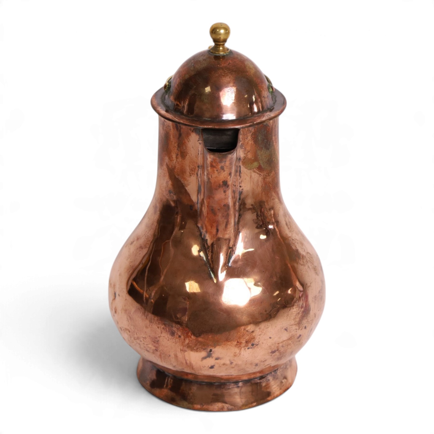 Birmingham Guild of Handicrafts - Arts and Crafts copper jug, with brass handle and finial, stamped to the base BGH, H22cm