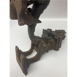 Two 19th century copper tankards, one with weighted wooden base, together with copper and wooden mechanical bellows, sundial and other metalware 