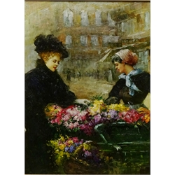  French School (20th century): The Flower Seller, oil on panel unsigned 39cm x 29cm  