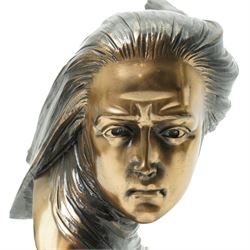 Brian Elton - Art Nouveau style bronze bust of a lady on rectangular base, signed 'Elton' and dated '81 W25cm