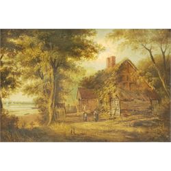 English School (19th century): Cottage by the Lake, oil on panel unsigned 21cm x 31cm; L Smith (British early 20th century): 'Derwentwater', watercolour signed and titled 28cm x 38cm (2)