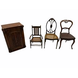 Child’s cane chair, Victorian chair, cane seat chair and a Victorian cupboard (4)