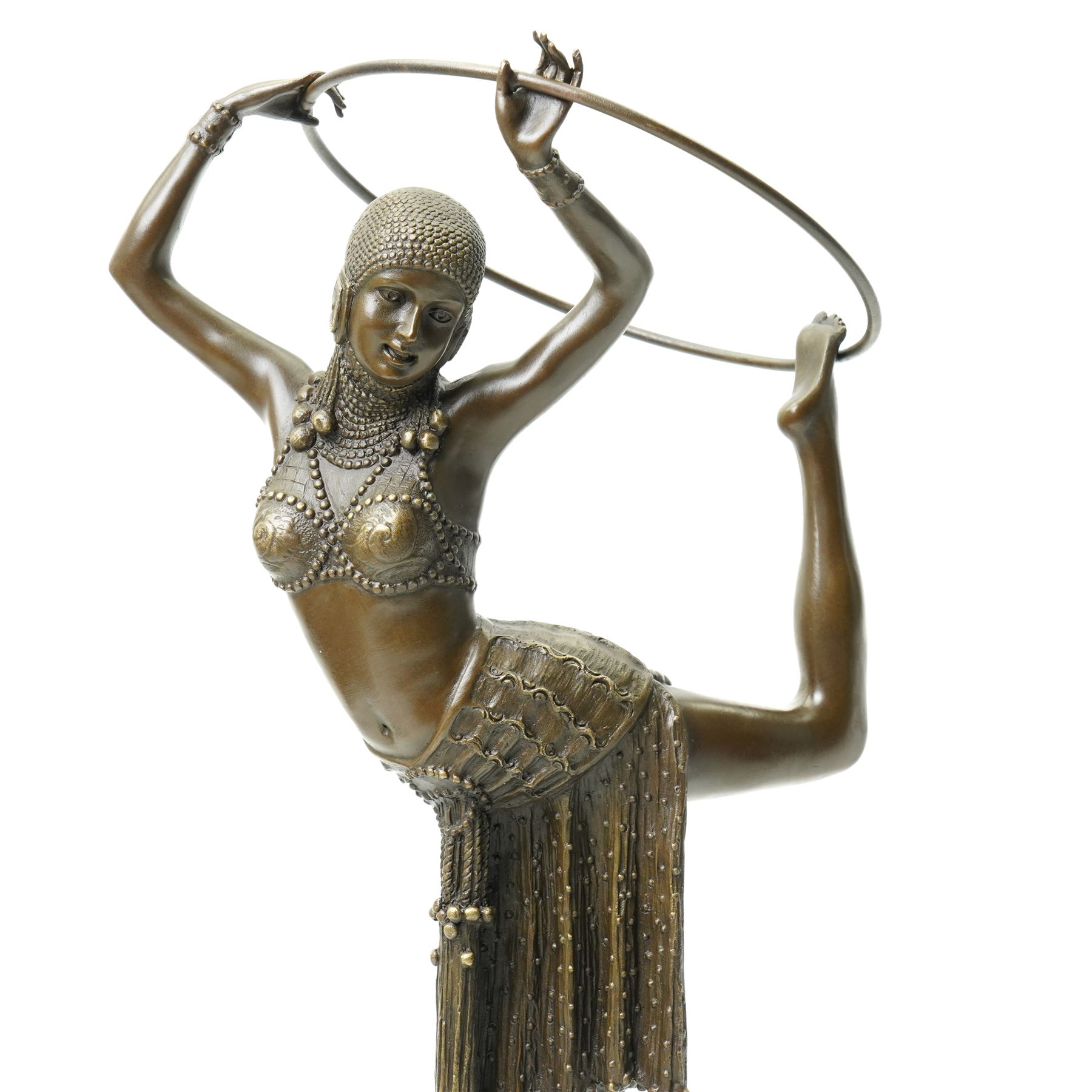 After Dimitri Chiparus - Art Deco style bronze figure of a dancer with hoop, signature and foundry mark on marble base H52cm 