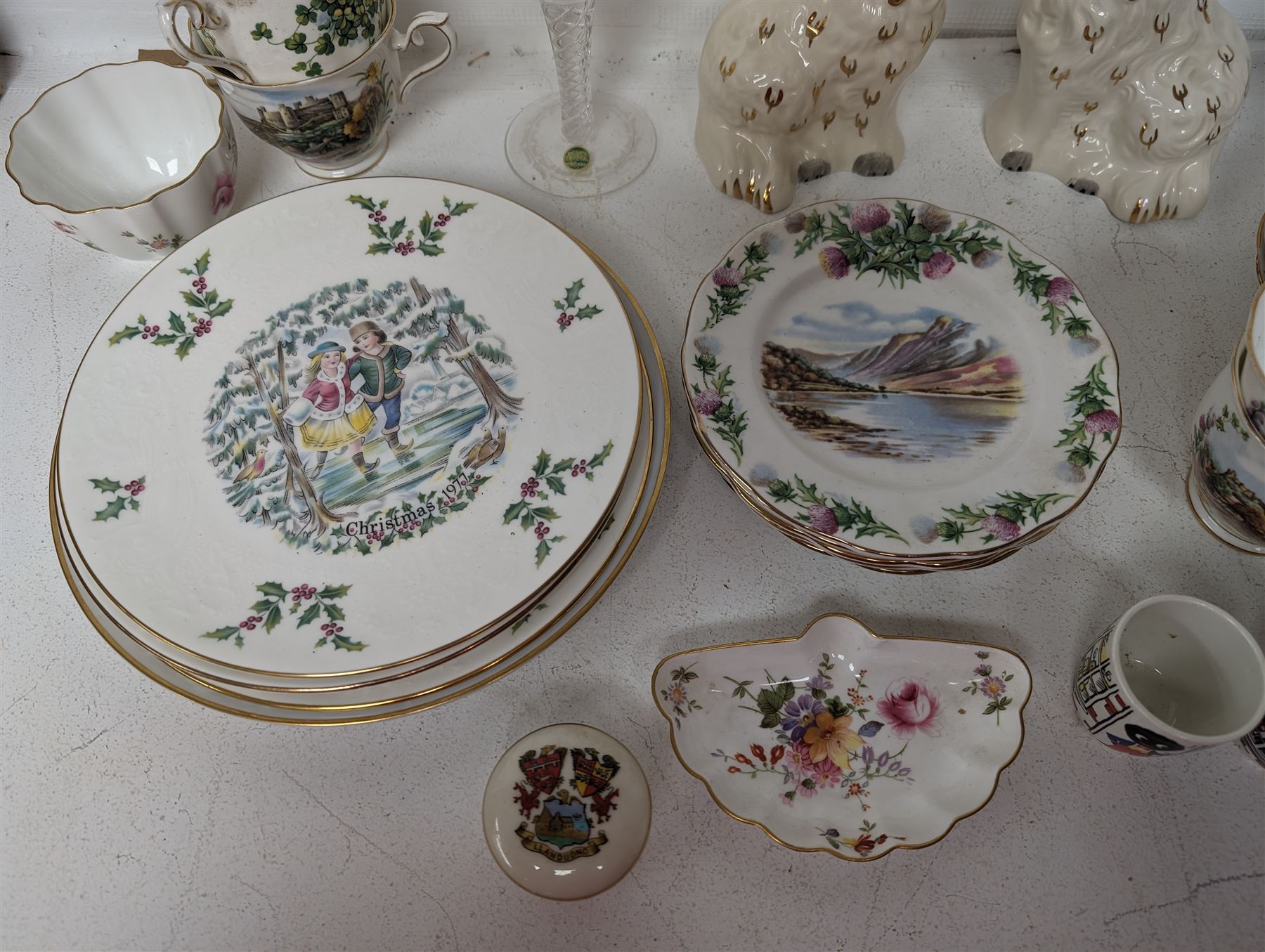 Pair of Beswick staffordshire style King Charles Spaniels, together with Royal Albert teacups, etc 