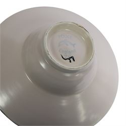 Poole pottery, Delphis Volcano pedestal dish, Delphis charges, in blues and black on a red ground, shape four and another plate, pedestal dish D23cm 