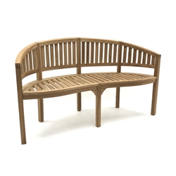  Solid teak serpentine garden bench, W146cm  