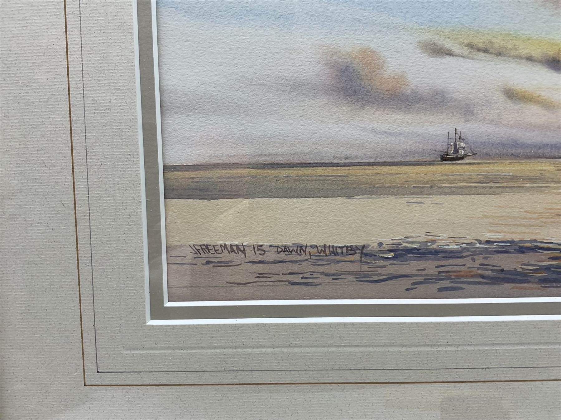 John Freeman (British 1942-): ‘Dawn - Whitby’, watercolour signed titled and dated ‘15, 25cm x 50cm