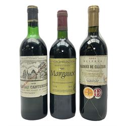 Mixed wine, comprising Chateau Cantemerle, 1975, Grand Cru Classe Se Medoc, Chateau Notton, 1985, Margaux and Marques De Calatrava, 2001 Tempranillo, various contents and proof (3) 