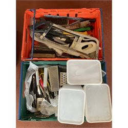 Meat saws, knives and other cooking utensils in two trays - THIS LOT IS TO BE COLLECTED BY APPOINTMENT FROM DUGGLEBY STORAGE, GREAT HILL, EASTFIELD, SCARBOROUGH, YO11 3TX