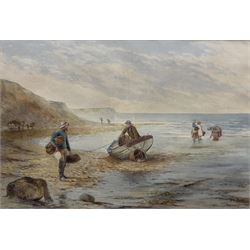 Kate E Booth (British fl.1850-1898): 'Fisherfolk', watercolour signed and titled 34cm x 50cm