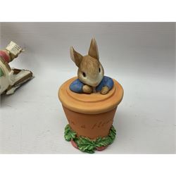 Twelve Border Fine Arts The World of Beatrix Potter and Peter Rabbit Collection figures, including Musical Tailor of Gloucester, Peter Rabbit with Miniature Waterball, Peter Hid in a Flowerpot trinket box, Jemima Puddle Duck with Herbs and Gentleman Mouse, etc