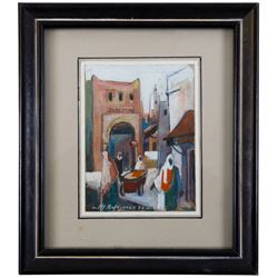 Mohamed Belajouza (Tunisian 20th Century): Streets of Sousse, set of three gouaches signed, max 18cm x 13cm (3)