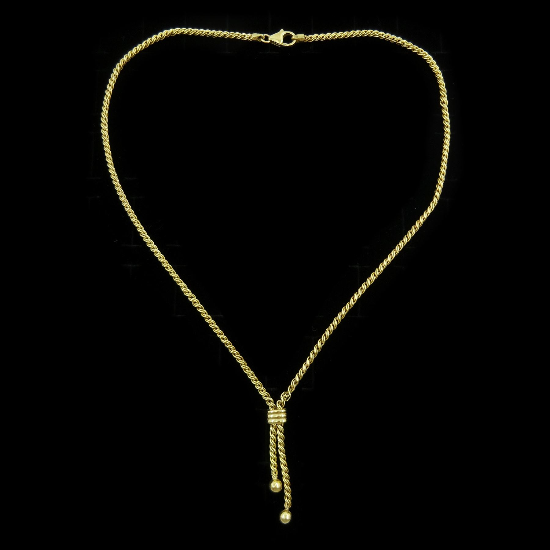 9ct gold rope twist tassel necklace, hallmarked
